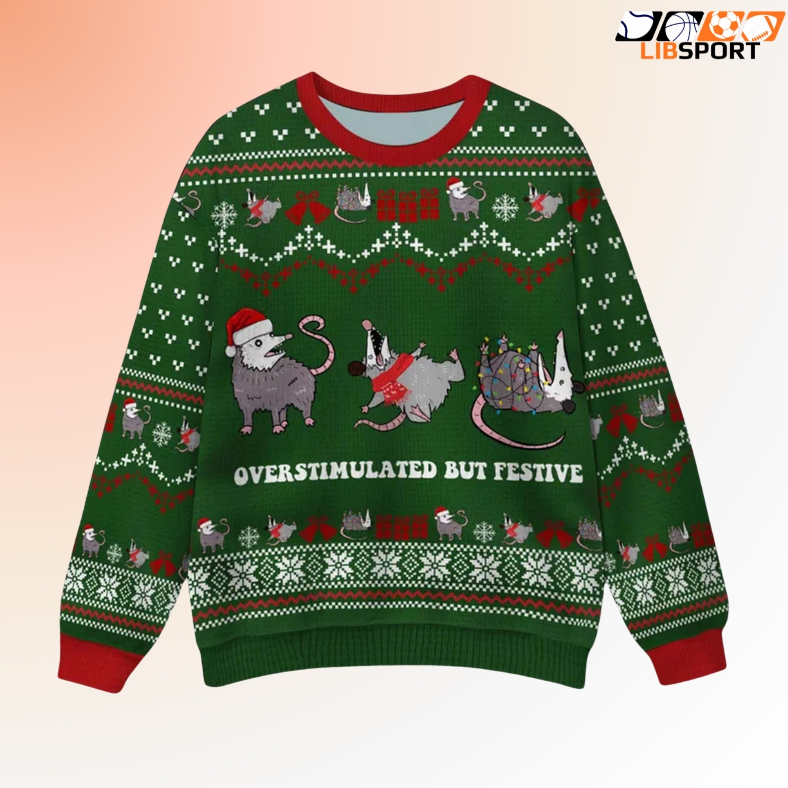 Overstimulated But Festive Possum Sweater, Funny Christmas Possum Shirt, Meme Holiday Sweatshirt Gift